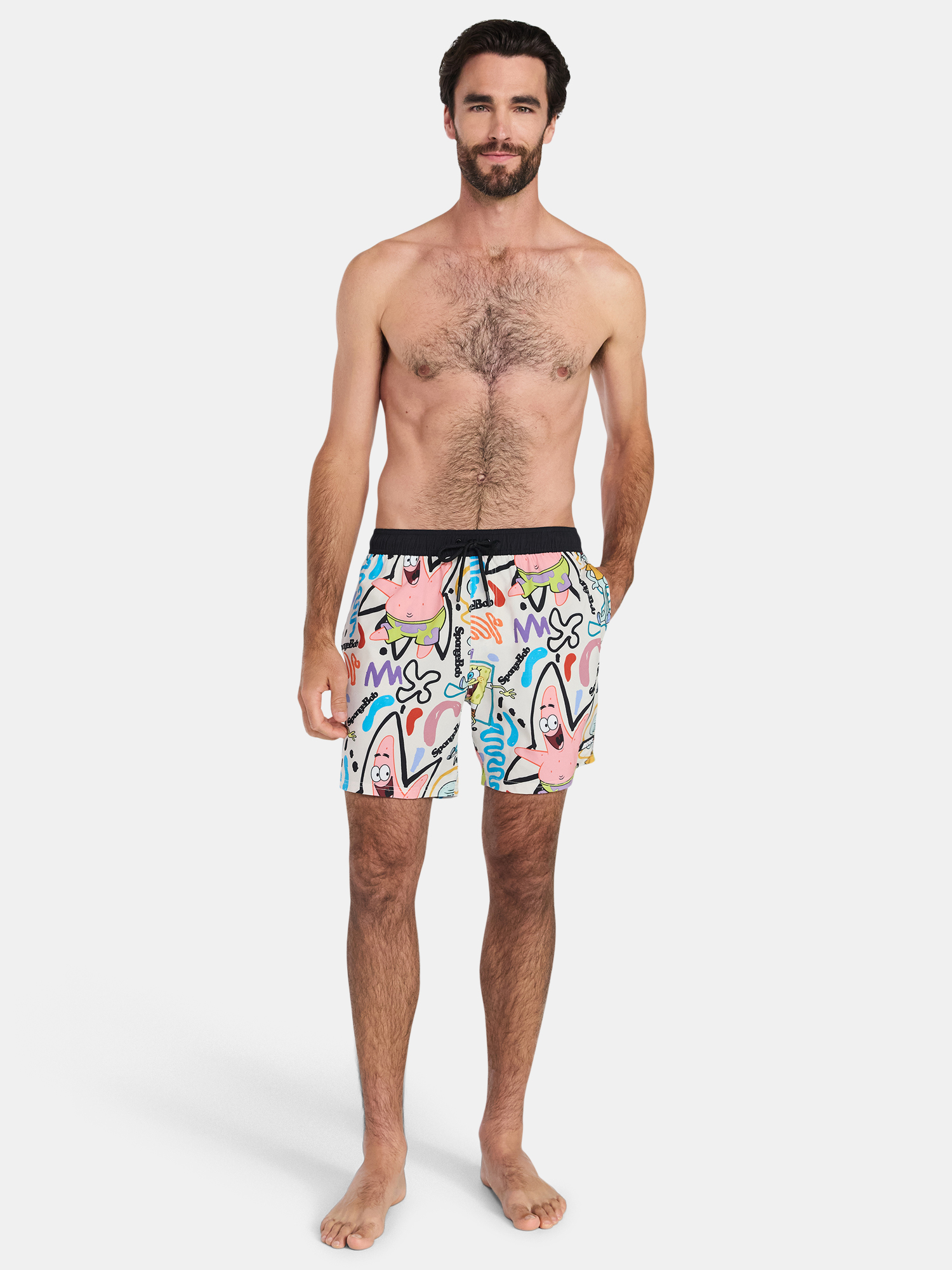 Neff Men's and Big Men's SpongeBob SquarePants Print Swim Trunks, Sizes S-3XL