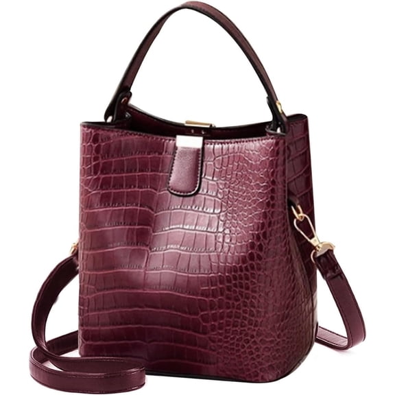 Retro Alligator Bucket Bag, Genuine Leather Crocodile Pattern Designer Shoulder and Crossbody Wallet Bag for Women
