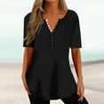 thumbnail image 2 of QATAINLAV Oversized Tshirts for Women Loose Fit Summer Beach Tops Solid Casual Short Sleeve Tees Shirts Casual Button V Neck Henley Shirt Black L, 2 of 7