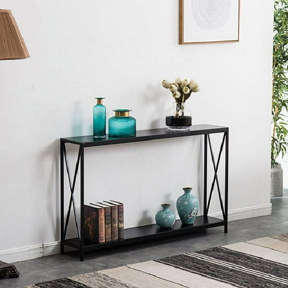Zimtown 47" Console Table Sofa Table Side Table, Metal Frame, Easy Assembly for Entryway Hallway Living Room Bedroom Home Office, Black