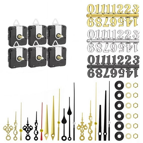 6Pcs 22mm Quartz DIY Wall Clock Movement Mechanism Kit with 8 Different Pairs Hand Diy 6 Clock Numerals Movement Set