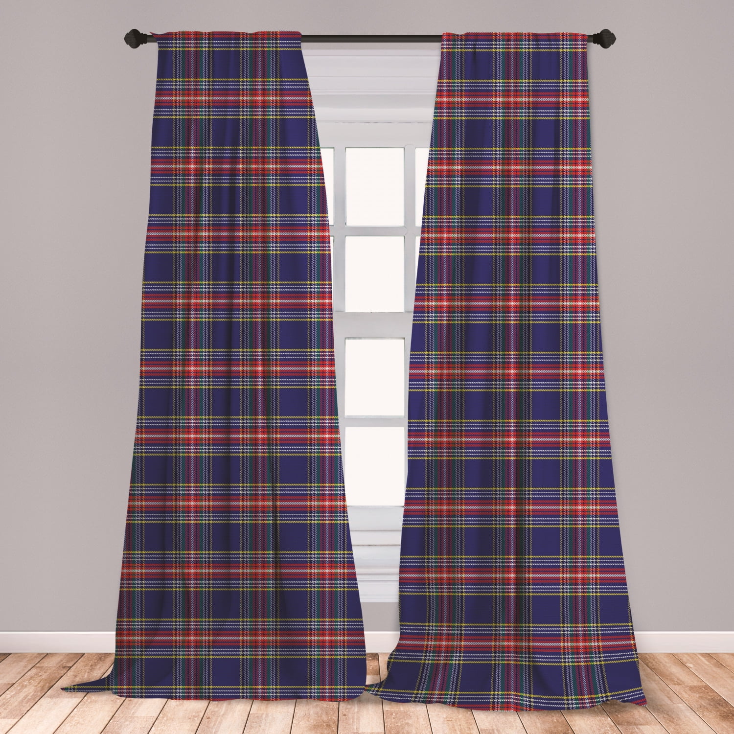 Plaid Curtains 2 Panels Set, Old Fashioned Scottish Tartan Country