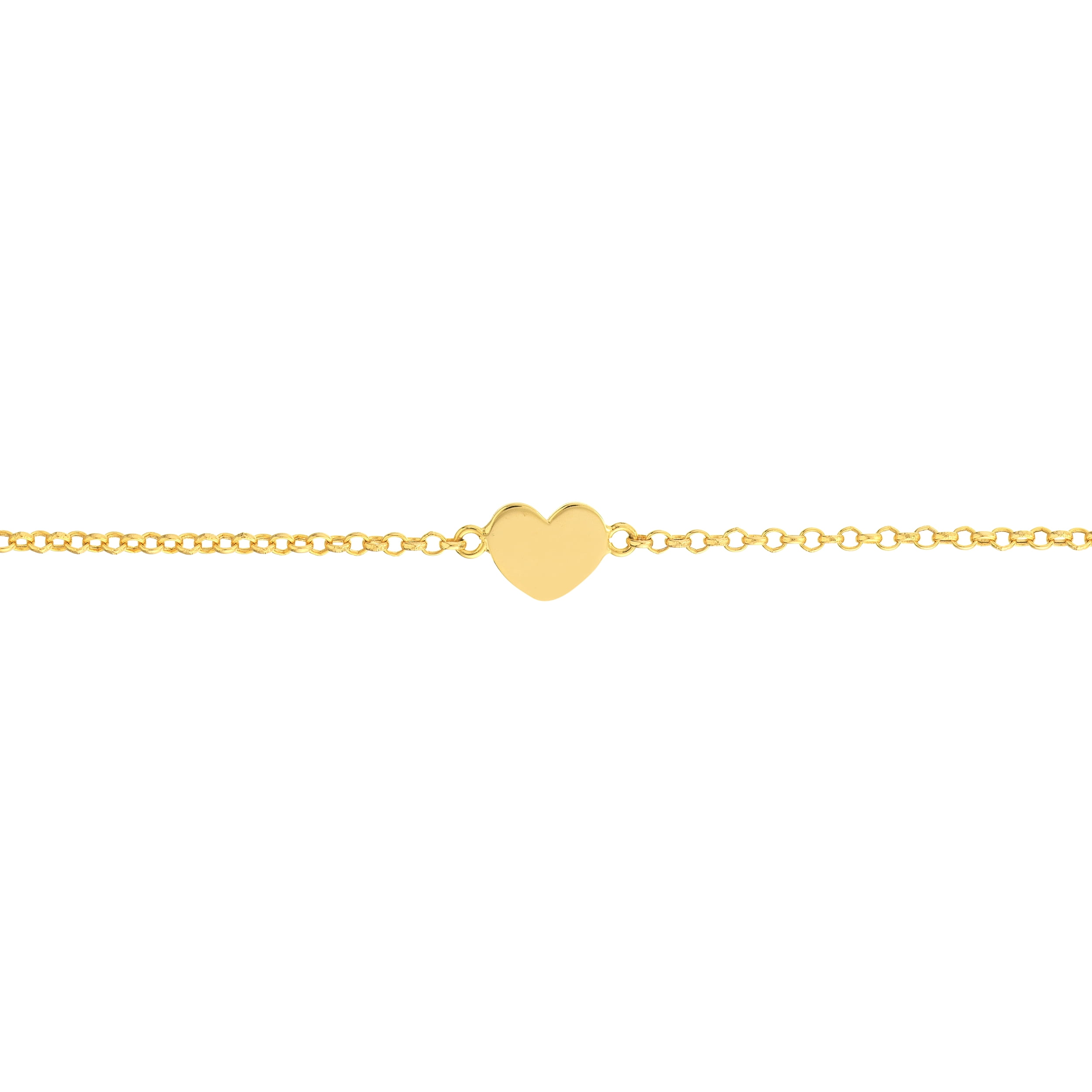 14K Yellow Gold Women's 9"-10" Mini Engravable Heart on a Rolo Adjustable Anklet