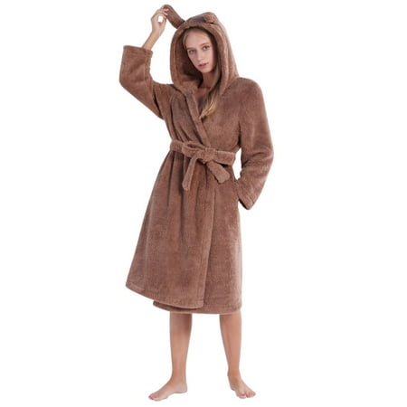 

Women s Bathrobe Flannel Pajamas Hooded Bathrobe Thickened Household Clothes Pocket Thickening Bandage Bathrobe