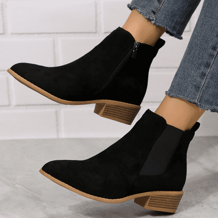 

CHANGSHABR Women‘s Chunky Heel Chelsea Boots Fashion Point Toe Side Zipper Boots Comfortable Stretch Fabric Sided Boots