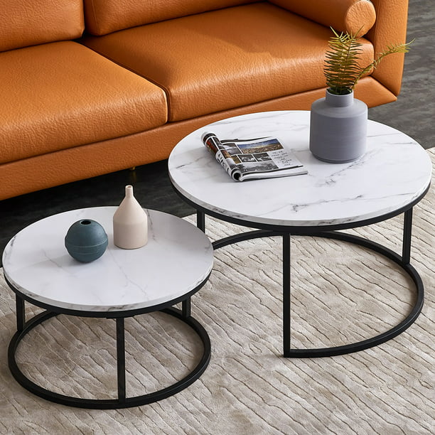Kepooman Modern Round Nesting Coffee Tables Set of 2, 32" Wooden Side