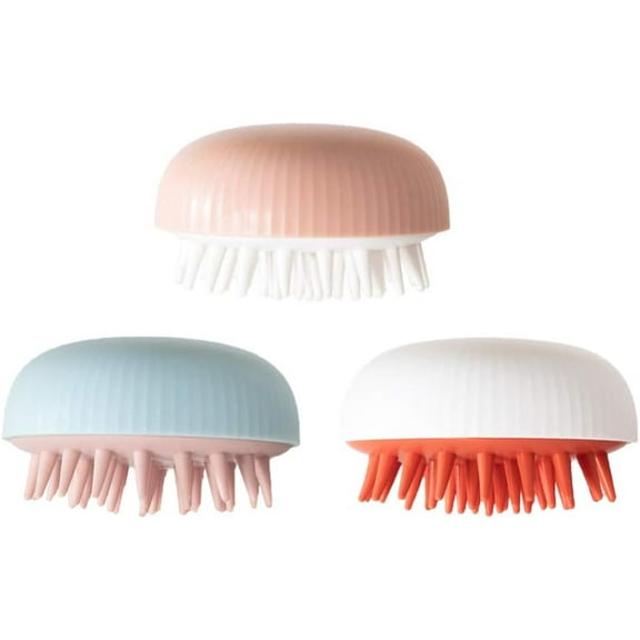 3pcs Hair Scalp Massager Silicone Shampoo Brushes Facial Head Cleansing Exfoliating Scrubber Shower Brushes for Women Men Family Hair Wash Care Blue Pink White