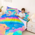 thumbnail image 3 of Erosebridal Dreamy Bow Capybara Kid Queen Sheet Sets, Blue Sky Rainbow Bed Set, 4pcs, 3 of 5
