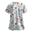 thumbnail image 4 of felwors Print Scrub Tops Women Floral Scrubs V Neck Short Sleeve Stretch Nurse Uniform with Pockets Functional Workwear (Sky Blue, L), 4 of 5