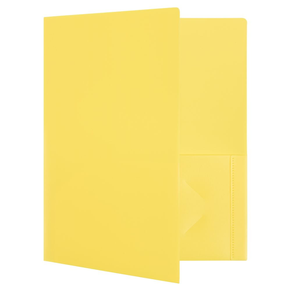 JAM Paper Heavy Duty Plastic Two Pocket Presentation Folders, Yellow, 108/pack