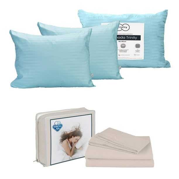 Juego de Sábanas King Size Crema + Almohada Trinity 2
