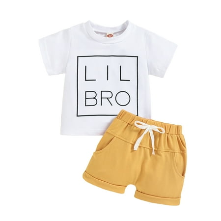 

EYIIYE Baby Boys 2PCS Set Skateboard/ Letter Print Round Neck Short Sleeve T-Shirt Tops and Yellow Shorts 6 Months-3 Years