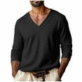 thumbnail image 3 of Juesizh Long Sleeve Shirts for Men Plus Size V Neck Pullover Casual Trendy Workout Solid Color Printed Tee Shirts Tops, S-3XL, 3 of 4