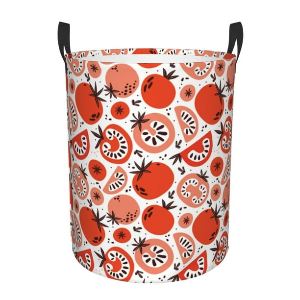 Balery Hand Drawn Tomatoes Cesta de ropa redonda con asas, impermeable, independiente, para ropa, juguetes, dormitorio y familia-Small