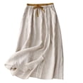 thumbnail image 2 of Busydd Women's Cotton Linen Skirt with Pockets Summer Beach Solid Color Elastic Waist Midi Skirt Comfortable Drawstring Slit Hem Long Skirts L, 2 of 9