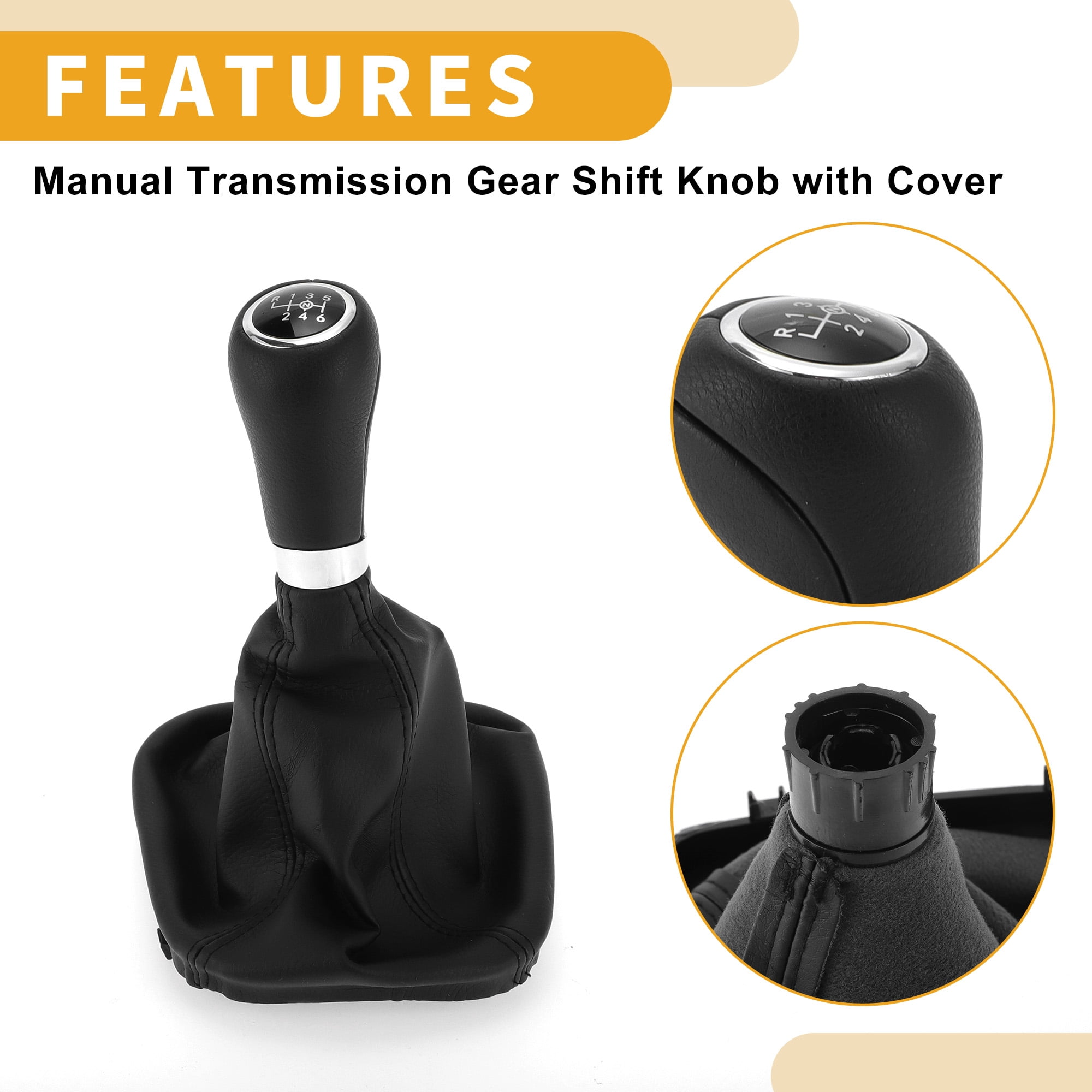 Unique Bargains 6 Speed Manual Gear Shifter Knob with Cover - Car Stick Shift Knob - for Mercedes-Benz C-Class 2000-2007 Plastic Faux Leather Black - 1 Pc