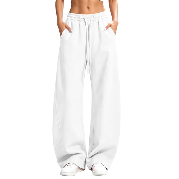 Wlynlyn Barrel Sweatpants Womens Fleece Lined Drawstring Elastic Waisted Wide Leg Baggy Sweatpants with Pockets(X-Large,White)
