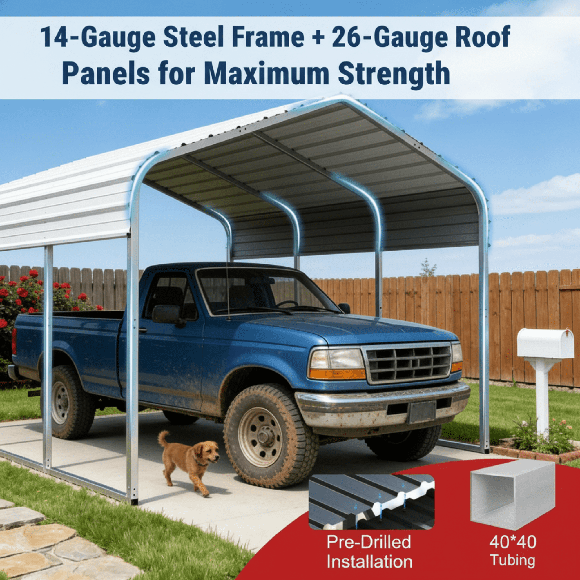 DuraYu 11x20 ft Metal Carport for Cars and Trucks, Heavy-Duty Steel Vehicle Shelter with Metal Roof, Cream