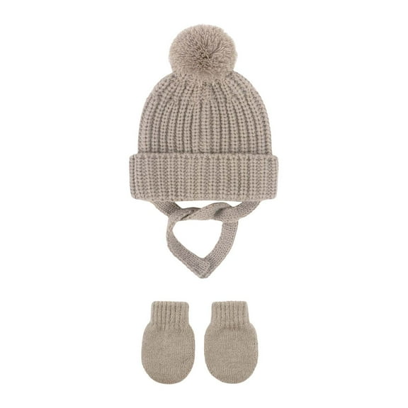 Coerni Basic Winter Baby Beanie Gloves Boys Girls Knitted Hat Pompom Kids Earflap Hats Warm Toddler Beanie Mittens Set Winter Cap for Baby Boy