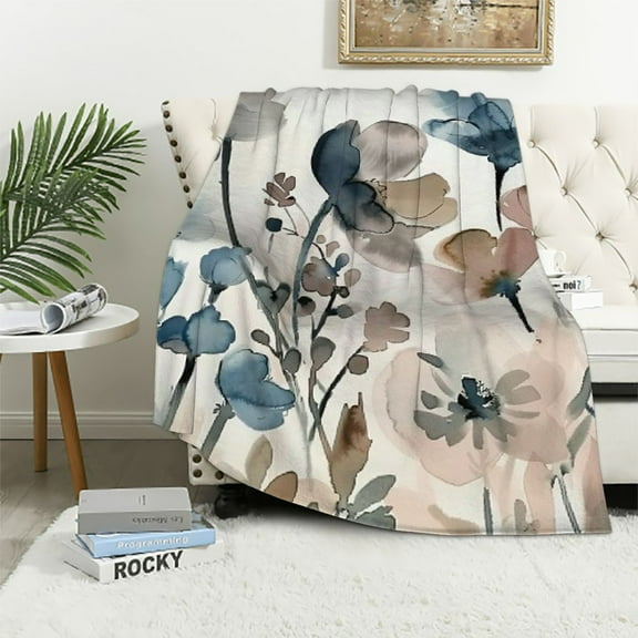 Shiartex Flowers Blue and Gray Design Cozy Blanket Soft Warm Throw Blanket for All Seasons - Perfect Gift for Travel, Camping, and Home Use 40x50in