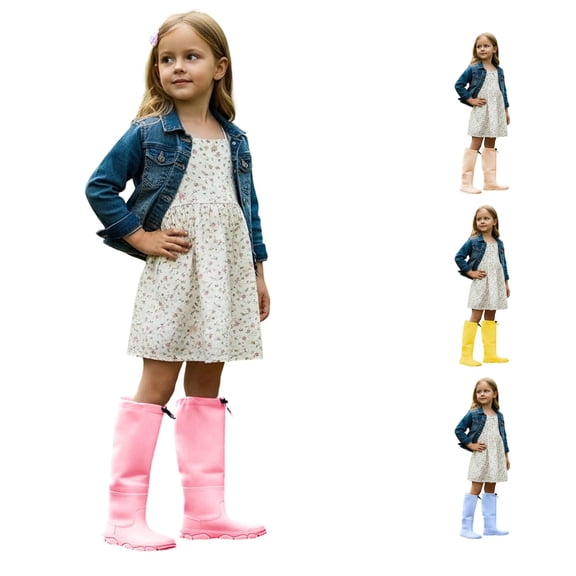 Krdevn Kids Knee High Rain Boots Waterproof Rubber Pull On Outdoor Boots for Play,9-9.5 Years