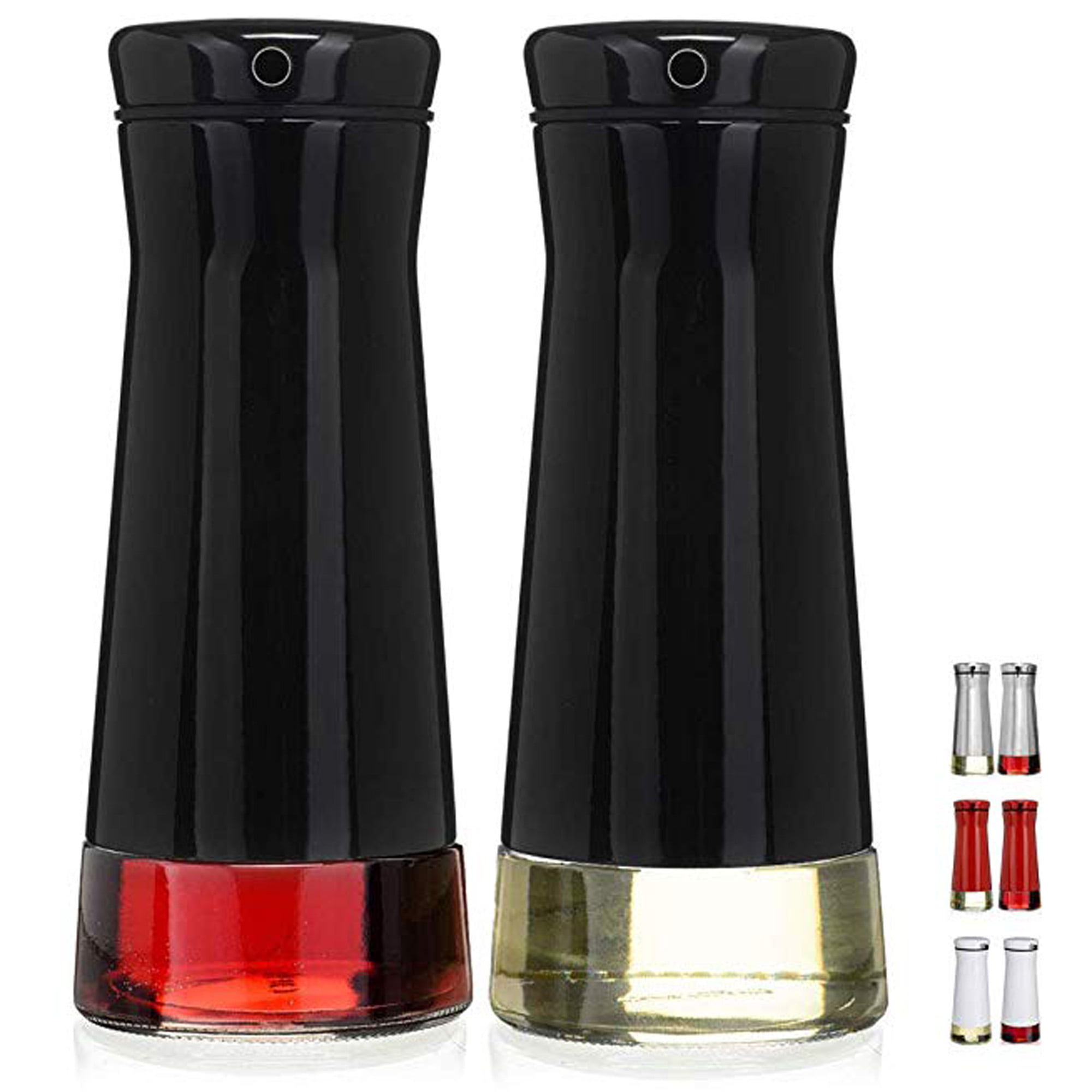 Black CHEFVANTAGE Olive Oil and Vinegar Cruet Dispenser Set with Elegant Glass Bottle and Drip Free Design 