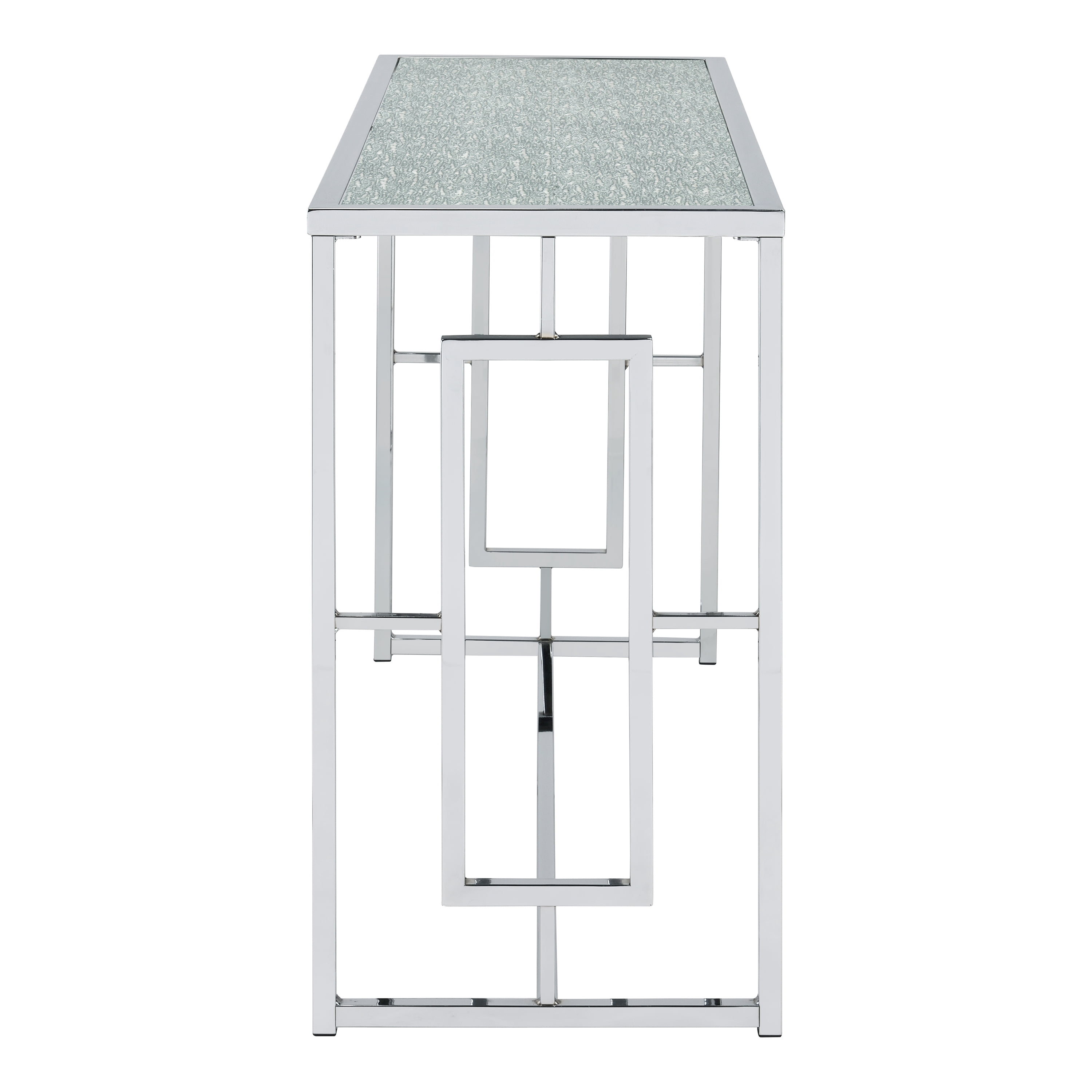 Furniture of America Lark Waterfall Pattern Glass Top and Metal Chrome Sofa Table