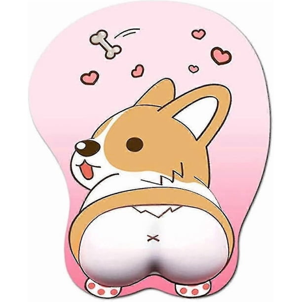 Mouse Pad With Wrist Support Gel Ergonomic 3d Mouse Pad Anime Corgi Dog Mousepad Gaming Mouse Mat For Pc Laptops (pink) G