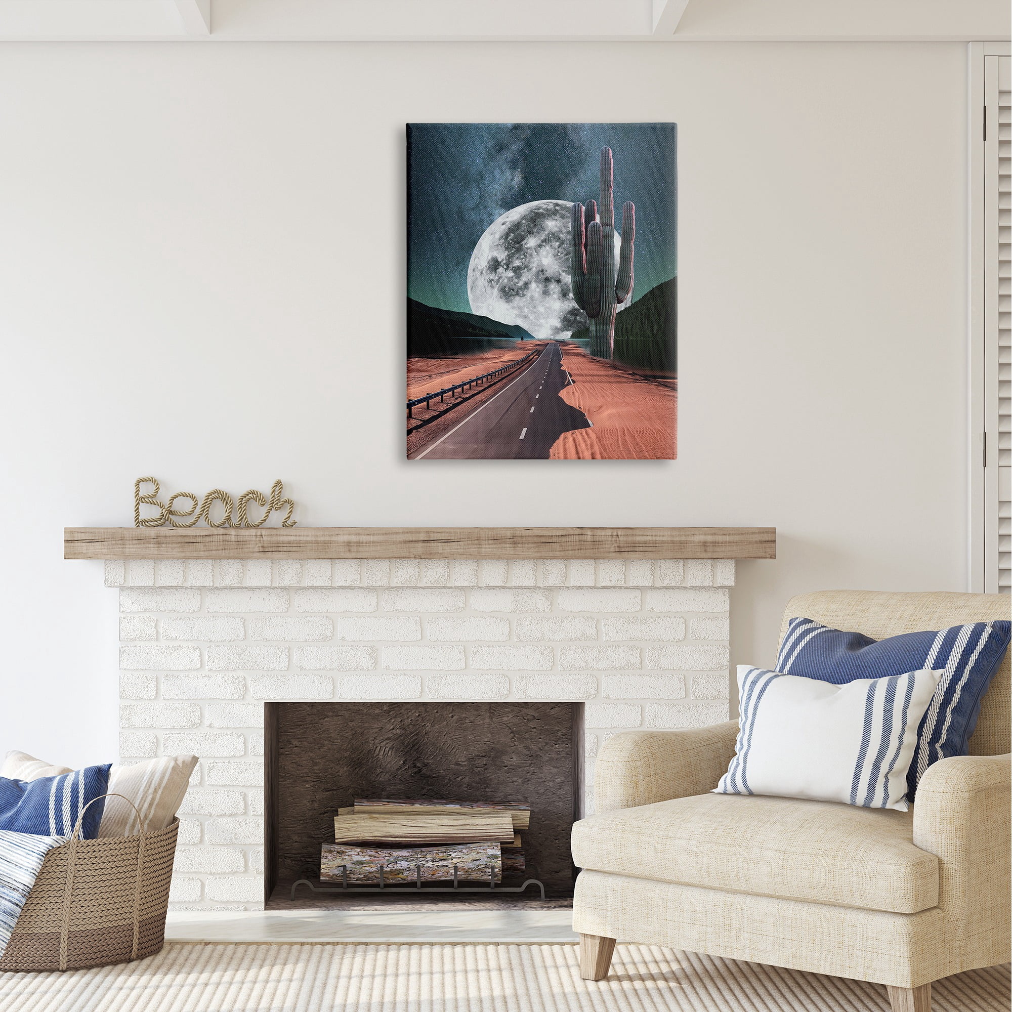 Stupell Industries Surreal Moon & Desert Highway Landscape Painting Gallery Wrapped Canvas Art Print Wall Art, 30 x 40
