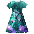 thumbnail image 5 of 4-14 Years Girls Dresses Kids 3D Print Dress Casual Short Sleeve for Princess Summer A-line Party Dresses Green 9-10 Years, 5 of 5