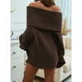 thumbnail image 4 of Women'S Off the Shoulder Elegant Solid Color Long Sleeve Sweater Top Chic Casual Pullover Brown XL, 4 of 9