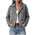 thumbnail image 2 of Mifsaly Womens Cropped Trench Jackets Notched Lapel Double Breasted Wool Coats Fall Winter Fashion Stylish Going Out Dating Shopping Work Office Casual Outfits Gray,M, 2 of 7