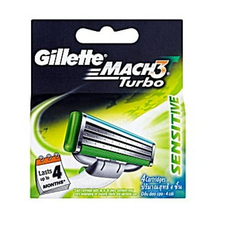 Gillette Mach3 Turbo Sensitive Refill Blade Cartridges, 4 Count