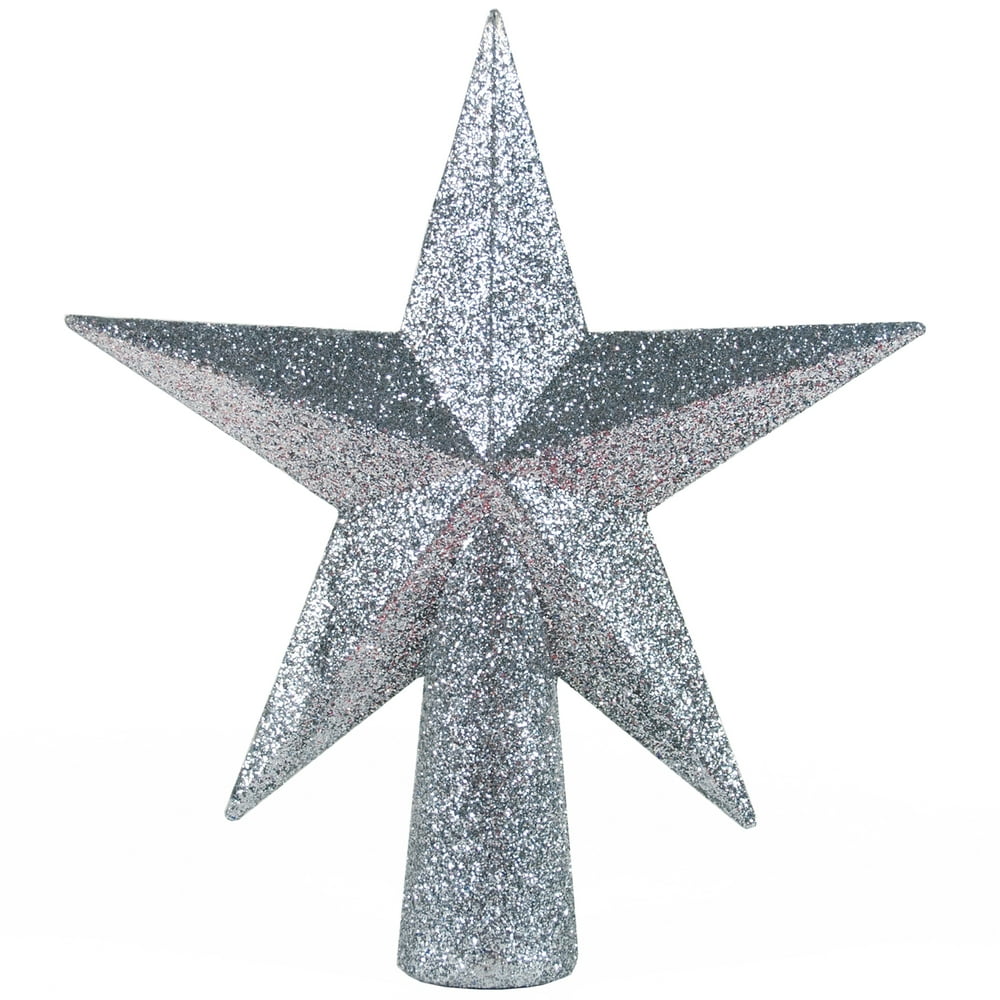 Holiday Time Silver Star Glitter Mini Tree Topper, 6"