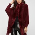thumbnail image 2 of Cardigan Femme Col en Fausse Fourrure Décor Ourlet à Franges Manches Longues Pull Décontracté Rouge L, 2 of 7