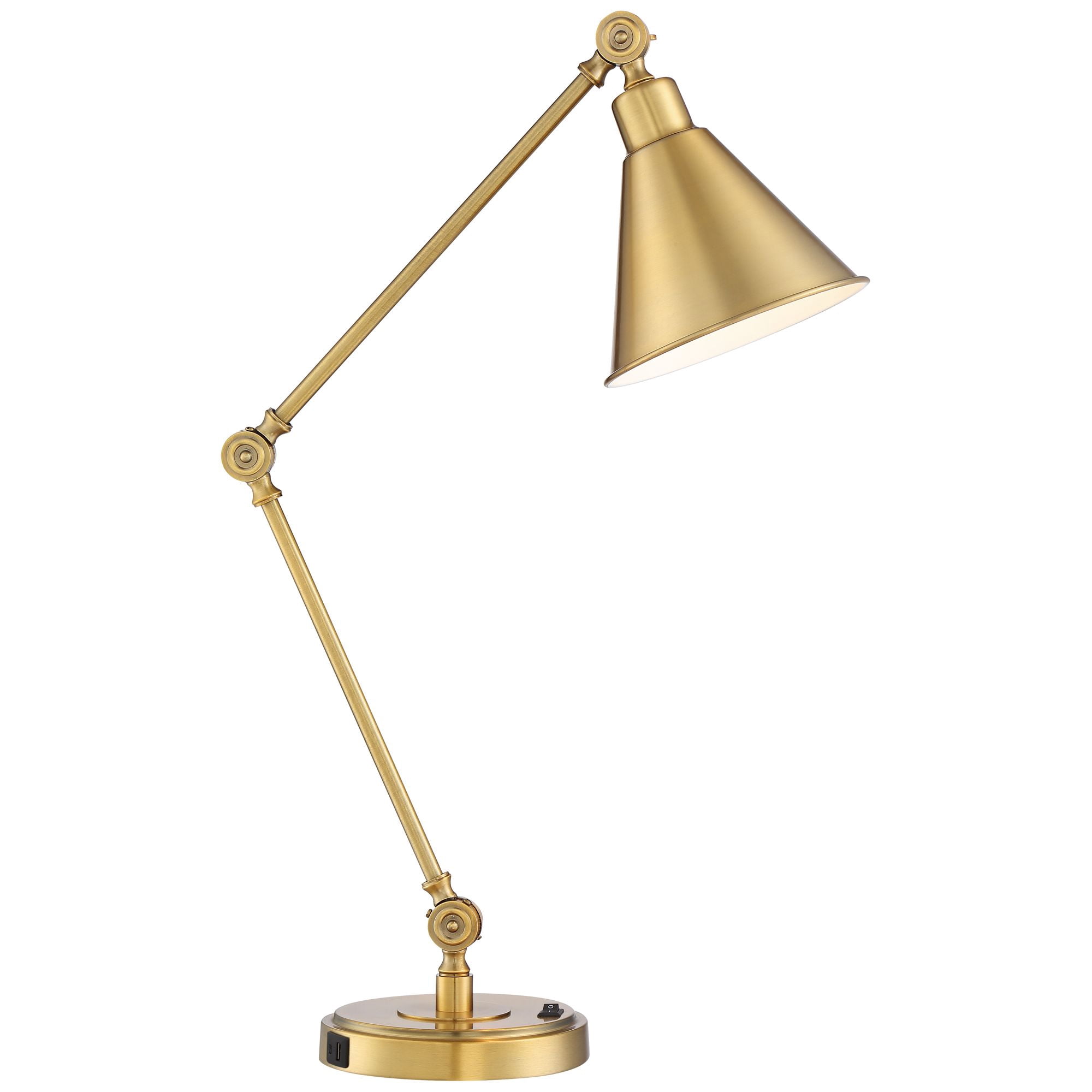 360 Lighting Wray Modern Desk Lamp 26 3/4" High Warm Brass Metal with USB Charging Port Adjustable Arm Head for Bedroom Living Room Bedside House Home