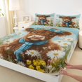 thumbnail image 3 of Homewish 4D Kawaii Cow Queen Sheet Sets for Child, Rustic Groovy Floral Flat Sheet, Oil Printing Artwork Queen Fitted Sheet, Microfiber Bedroom Decor, 4 Pieces, 3 of 7