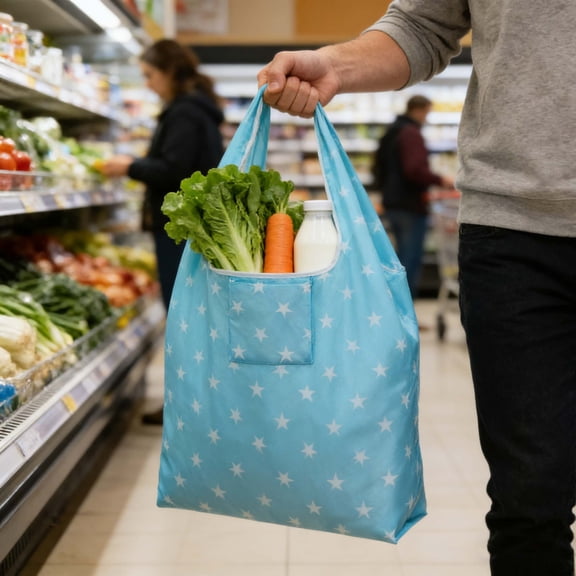 Eco Foldable Tote Bag 40L • Waterproof Oxford Shopping Bag with Reinforced Handles • Grocery Travel Foldable Bag • Heavy Duty Reusable Shopping Tote
