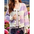 thumbnail image 6 of Womens Striped Chunky Cardigan Sweaters Button Up Fall Trendy Color Block Long Sleeve Knit Sweater Coats Purple XL, 6 of 9