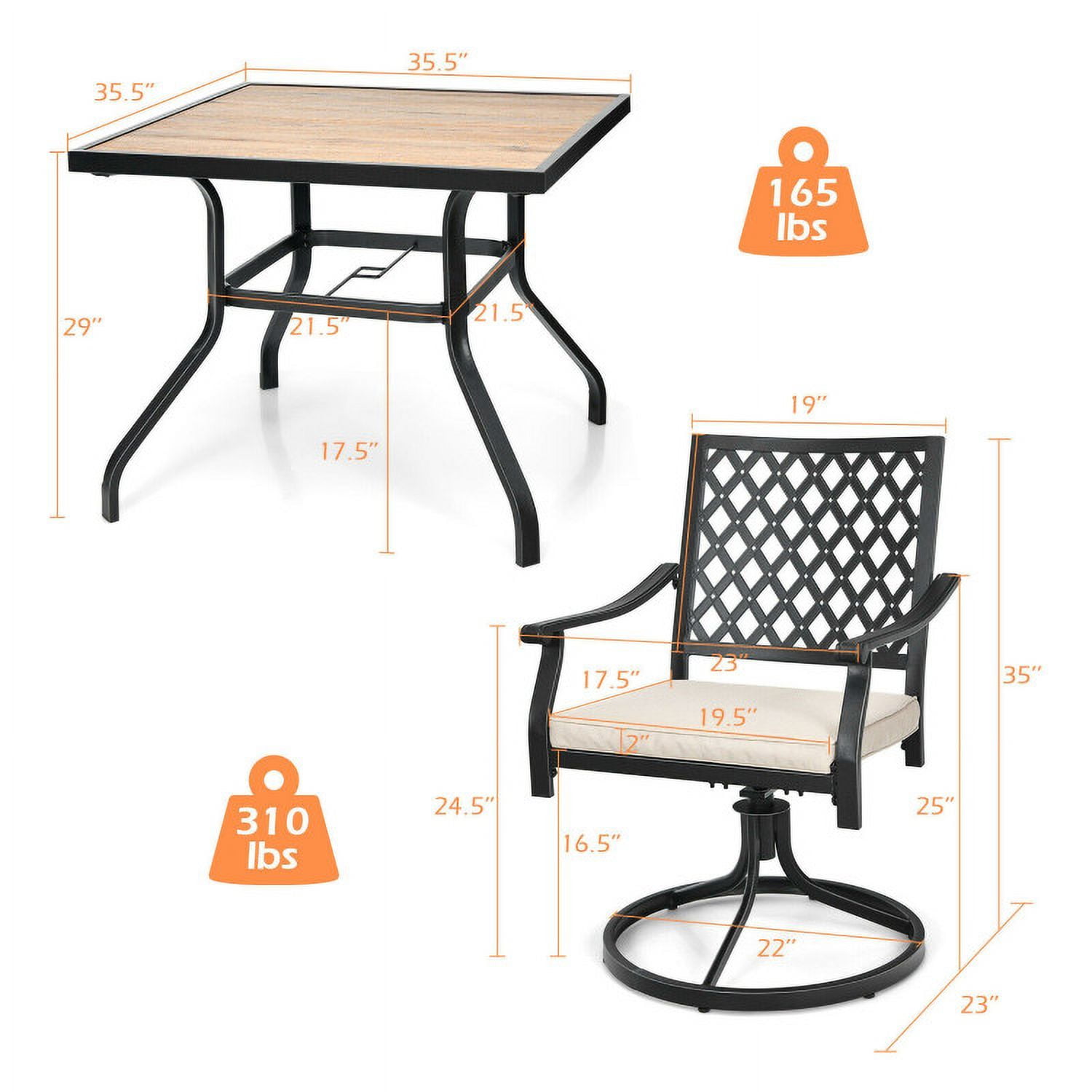 Aimee Lii 5-Piece Outdoor Patio Dining Set with Soft Cushions, Outdoor Patio Furniture