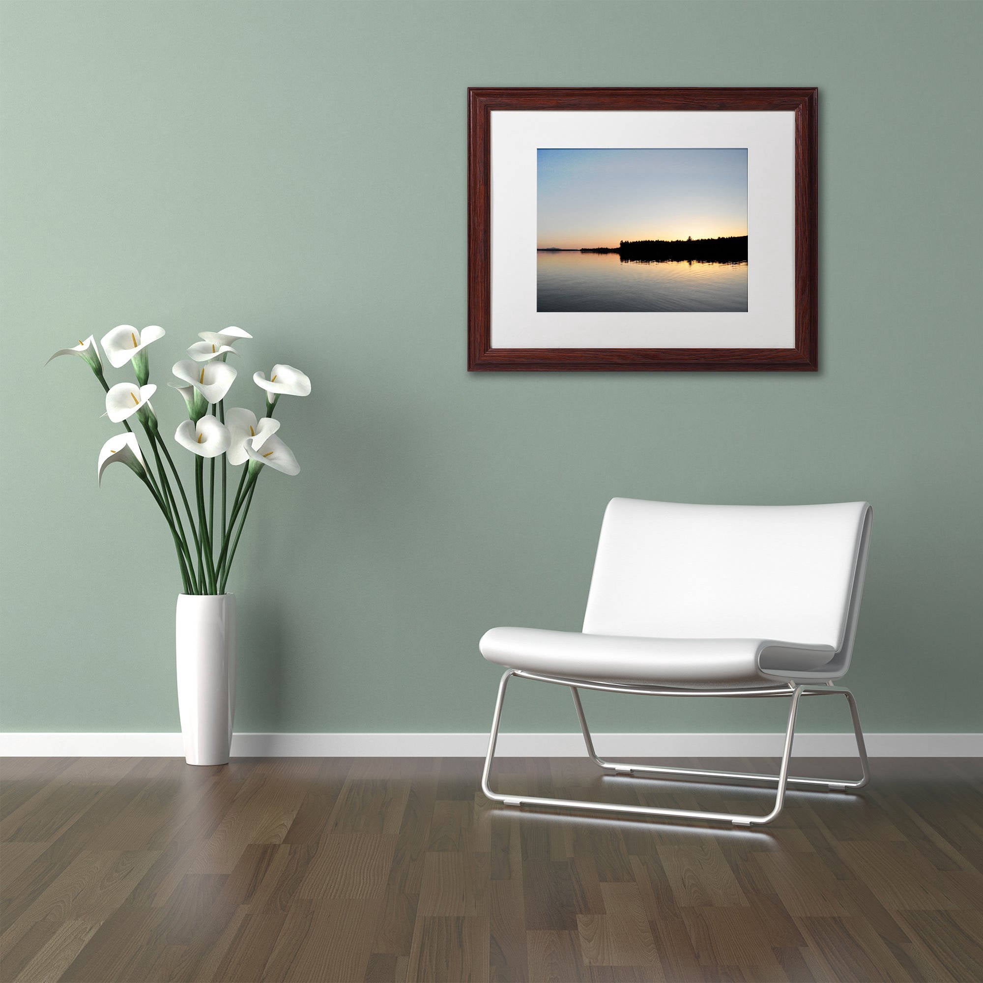 Trademark Fine Art 'Moosehead Lake Sunset' Canvas Art by Nicole Dietz, White Matte, Wood Frame
