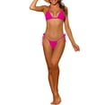 thumbnail image 2 of NOMADIC NOOK Women's Halter Tie Side Bikini Combination Sets, 2 Piece Drawstring Thong Triangle Bottoms Basic Swimsuits Bathing Suit Small Purple, Fluorescent Hot Pink, 2 of 4