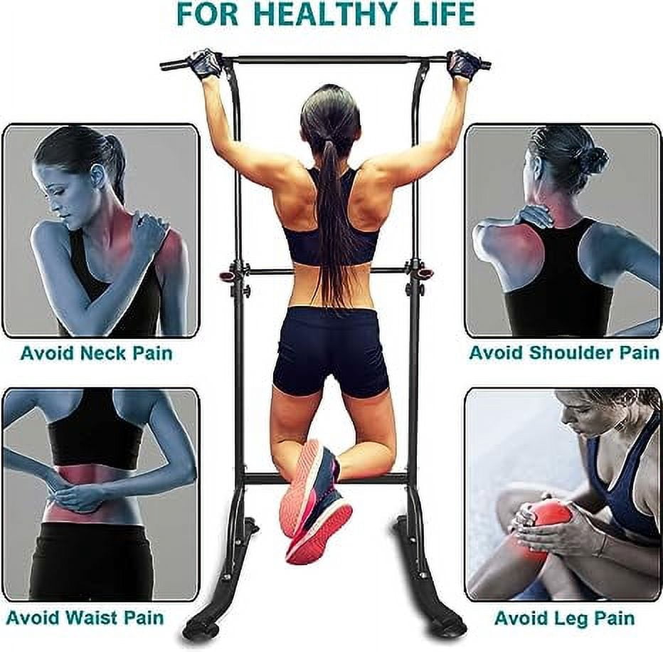 Height Adjustable Power Tower Dip Station, Multi-Function Pull Up Bar with PU Pads, Heavy Duty Steel Fitness Equipment Max 330LBS for Home Gym Full Body Strength Training