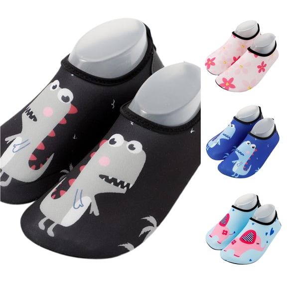 WEIGFI Toddler Kids Boys Girls Water Shoes Soft Sole Quick-Dry Beach Shoes Cartoon Print Lightweight Outdoor Sports Swim Pool Sneakers Camping Daily Cute Footwear,Black,1.5-2.5 Years