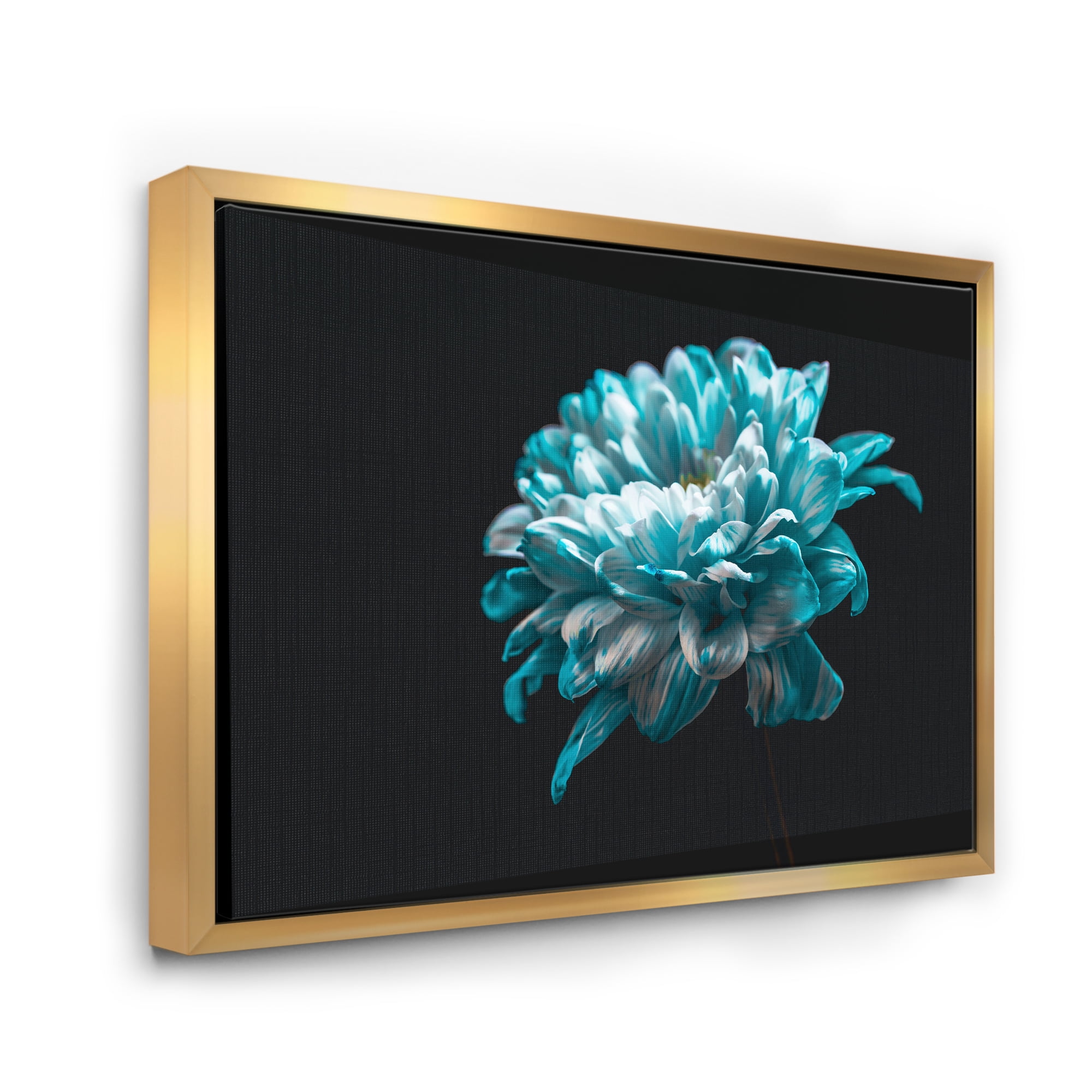 Designart 'Close Up Of White and Pure Blue Daisy Flower II' Traditional Framed Canvas Wall Art Print