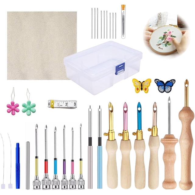 Kit de Aguja Perforadora de Bordado, 35Pcs Aguja Mágica Ajustable Portátiles Herramienta de Punzón para Bordar Bolígrafo de Bordado Mágico DIY, Agujas de Perforación para Coser Artesanías Decoración