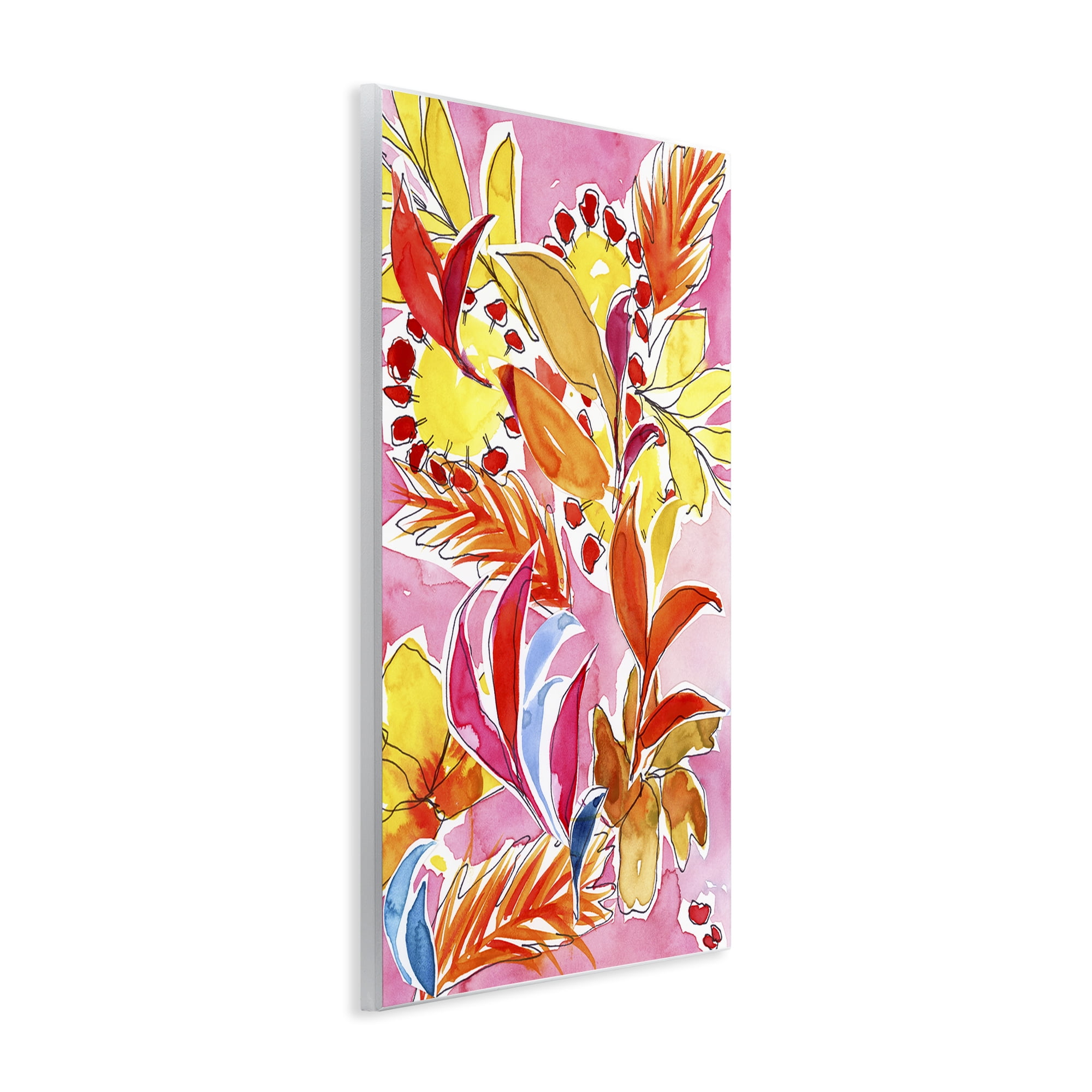 Stupell Industries Orange Botanicals on Pink Plants & Flowers Painting Unframed Art Print Wall Art, 10 x 15