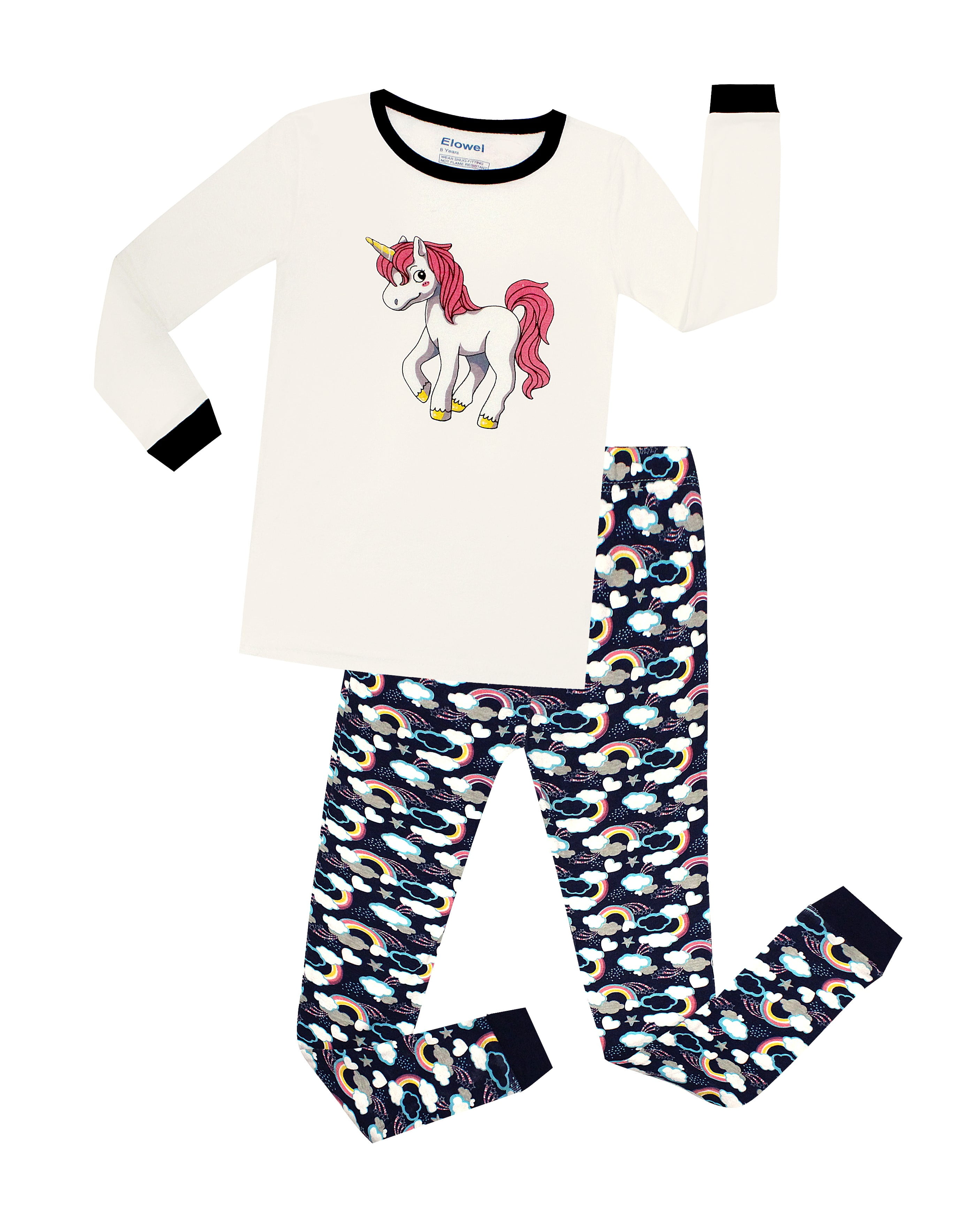 Elowel Girls Kids Unicorn 2 Piece Pajamas Set 100% Cotton (Size 12M-12Y ...