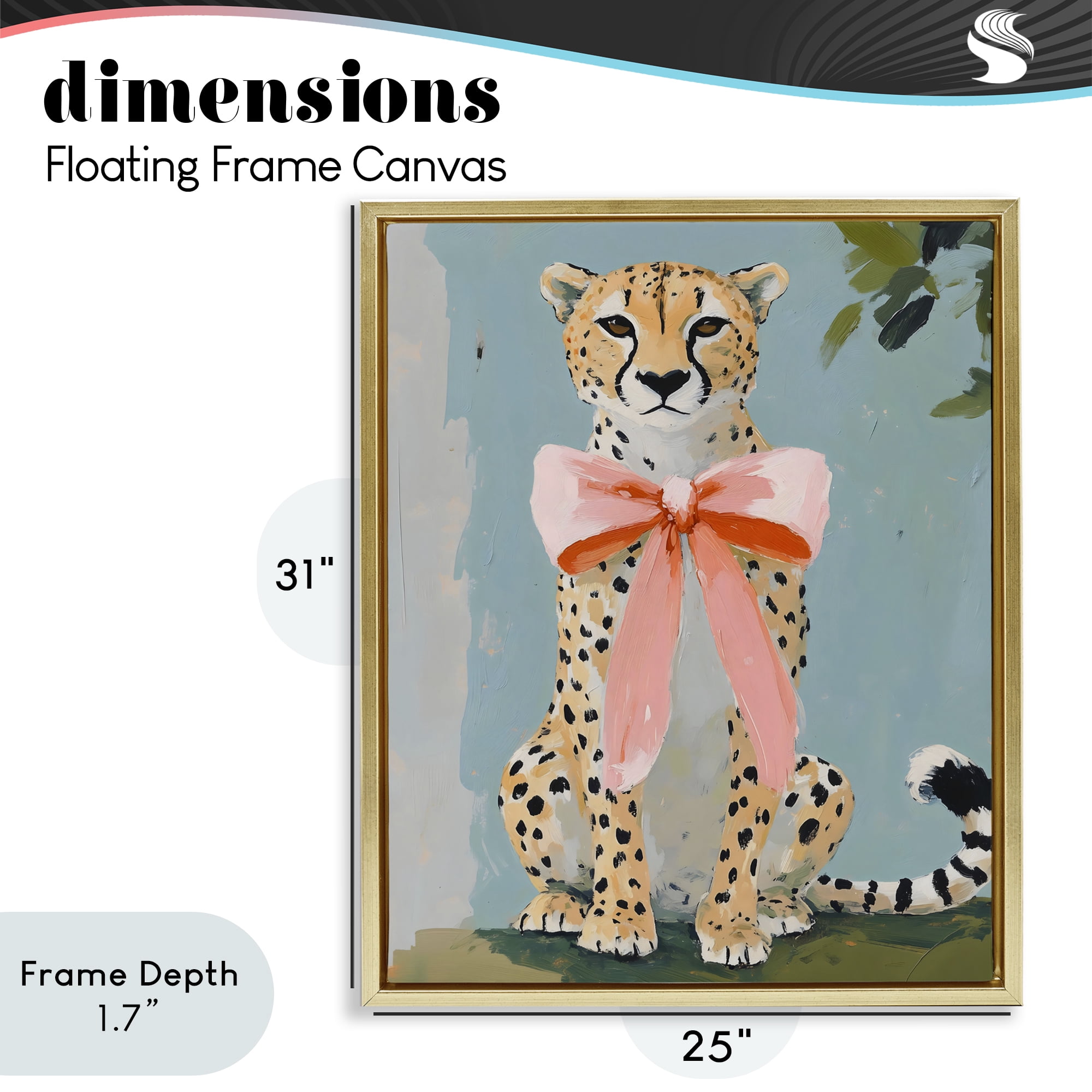 Stupell Industries Cheetah with Big Pink Bow Gold Framed Floater Canvas Wall Art, design by The Prints Vibe