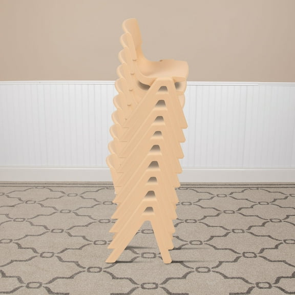 Emma Oliver 10 Pack Nat Plastic Stackable School Chair with 12" Seat Height - Preschool Seating